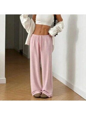 Pink Casual Women's Drawstring Waist Soft Knit Loose Pants
